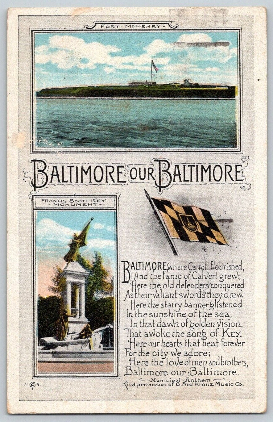 Antique Poem Postcard~ Baltimore Our Baltimore~ Municipal Anthem Flag~ Maryland