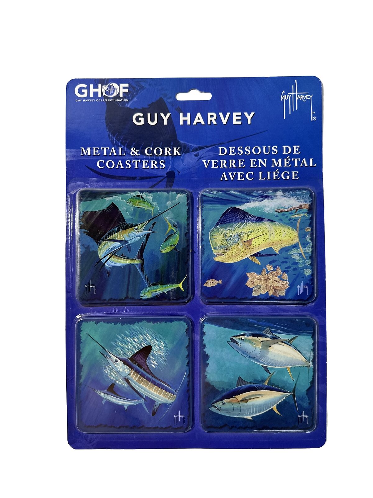 Guy Harvey Coasters Metal and Cork Set of 4 Brand New in Box. 