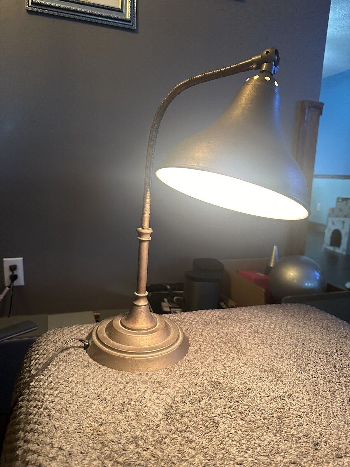 vintage large 31” gooseneck metal table lamp
