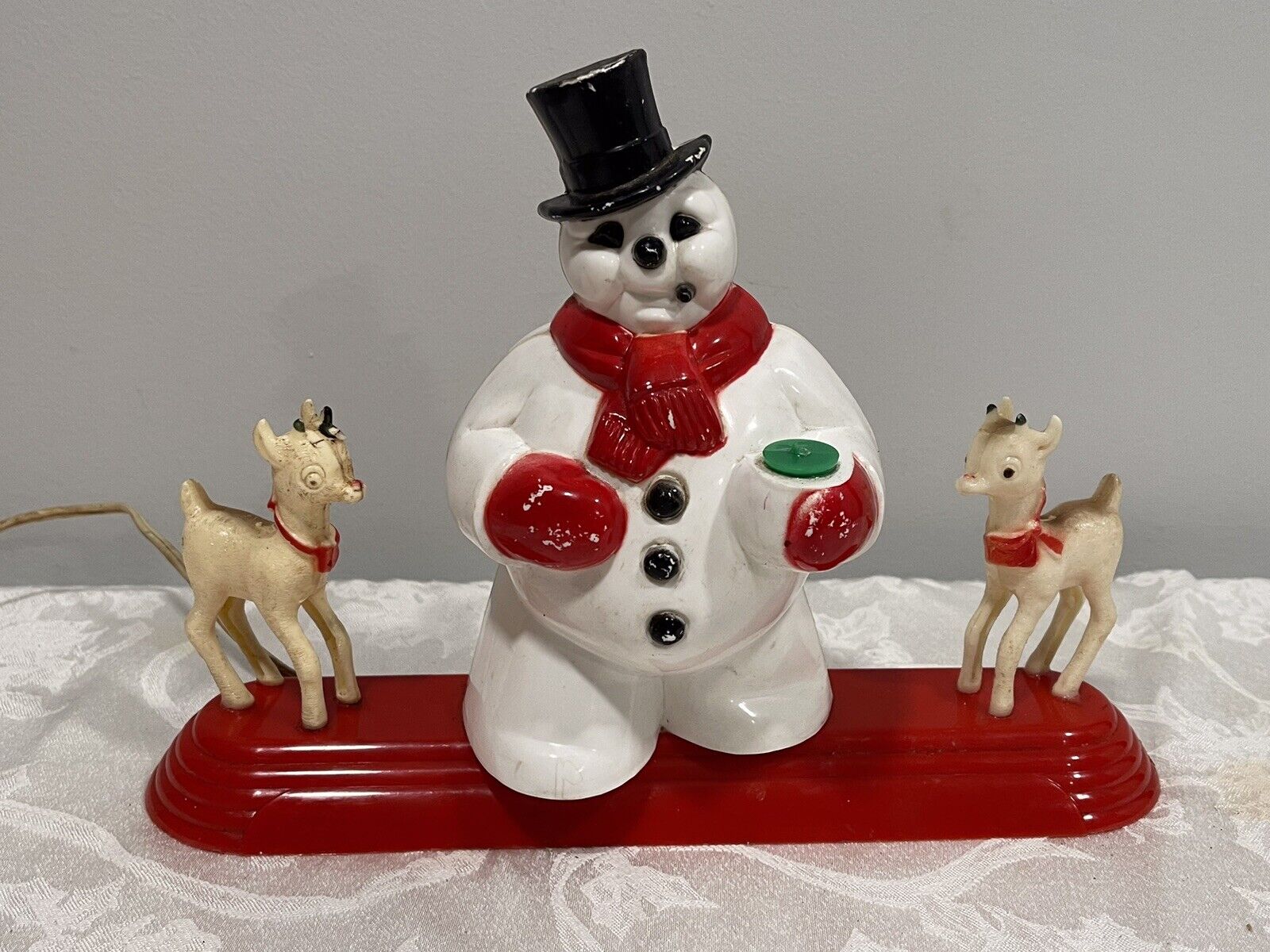 VTG Royal Electric Snowman w/ 2 Rudolphs Candolier Light Catalog #949 ~ WORKS