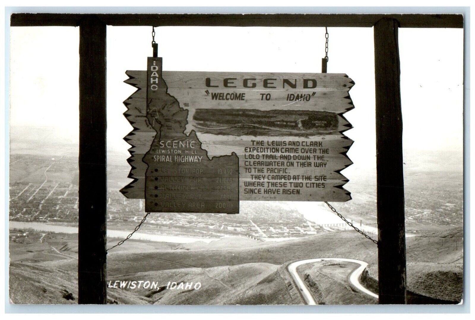 1941 Legend Scenic Lewiston Hill Spiral Highway Lewiston ID RPPC Photo Postcard