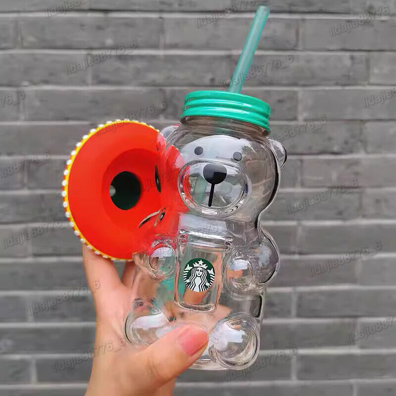 New Starbucks Latin American Glass Bear Bottle With Bear Tumbler