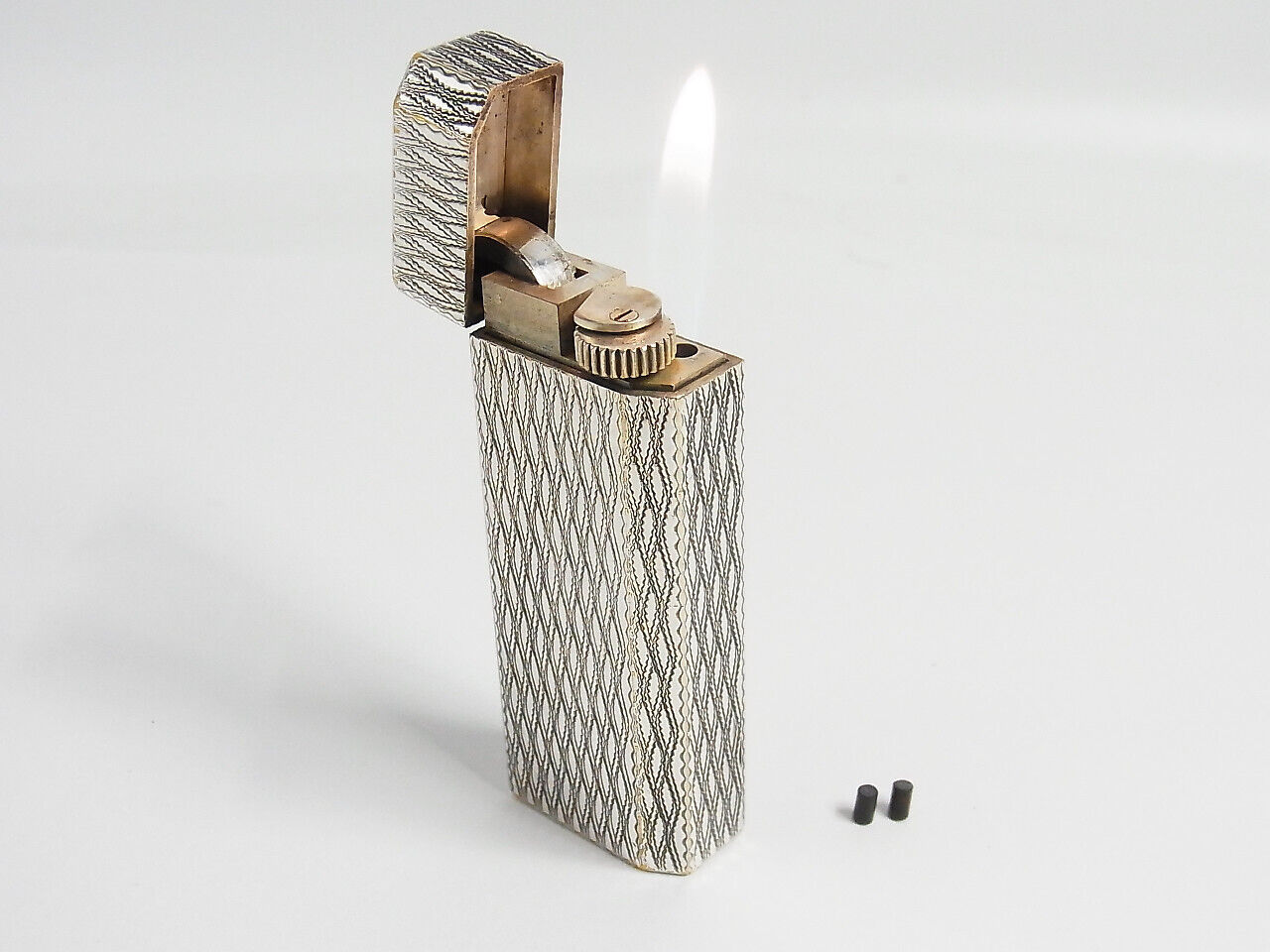 All Working Cartier Pentagon Gas Lighter 30 Microns Silver Plated With 2p flint