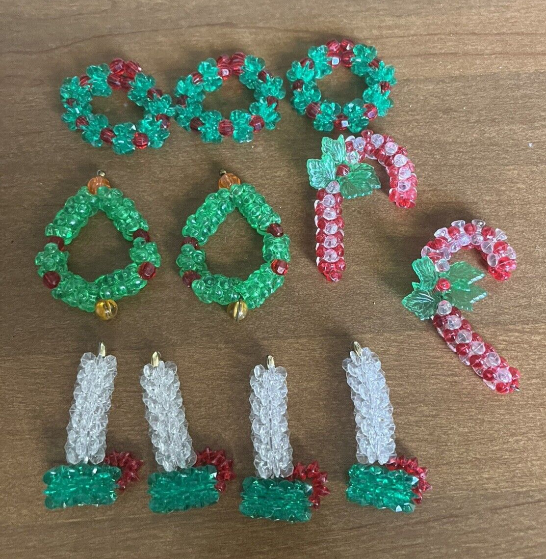 Lot of 11 Vintage Handmade Beaded Christmas Wreaths Candle Candy Cane Decoration