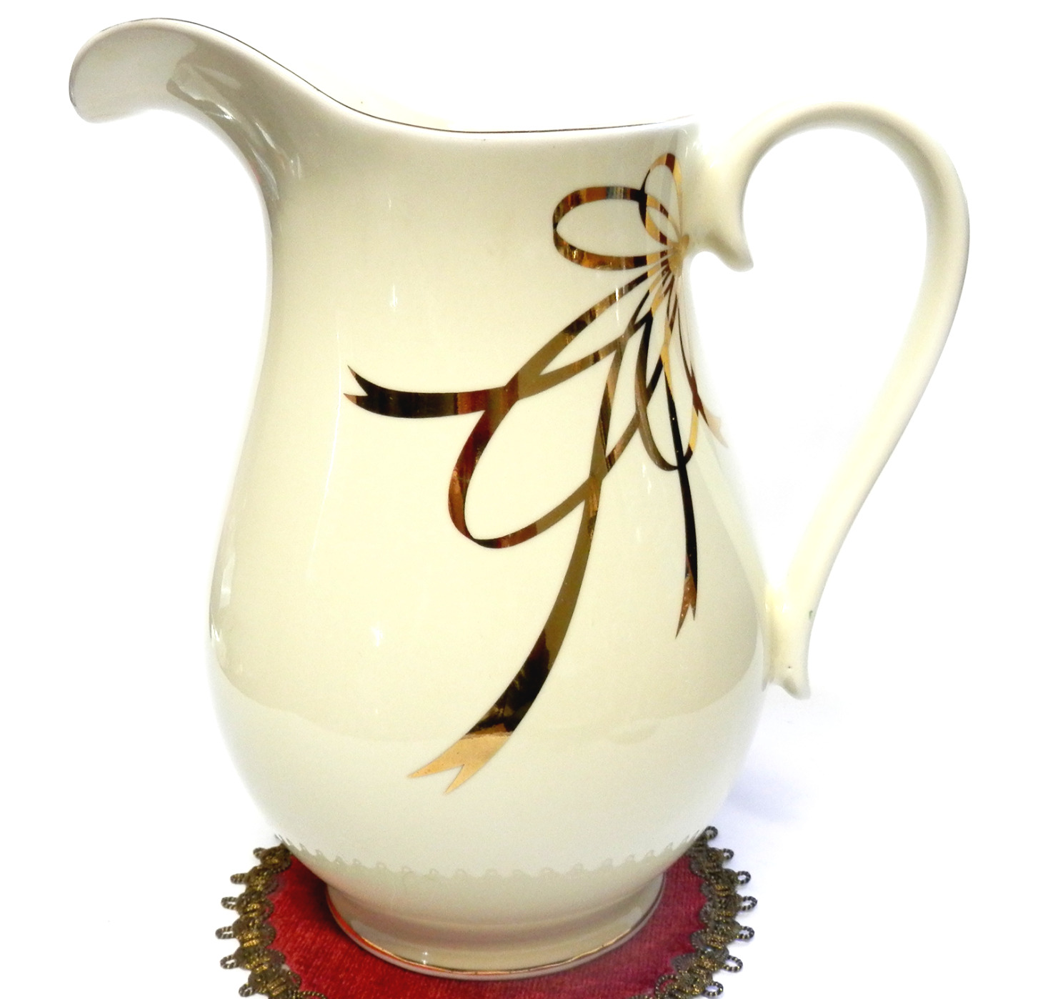 Vintage Teleflora Gift Pitcher Porcelain Ceramic with Gold Accents Quart 8