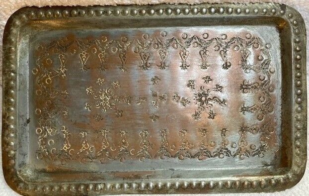 Antique Copper Tray Egyptian Stamped  Hand Made - Ships Free
