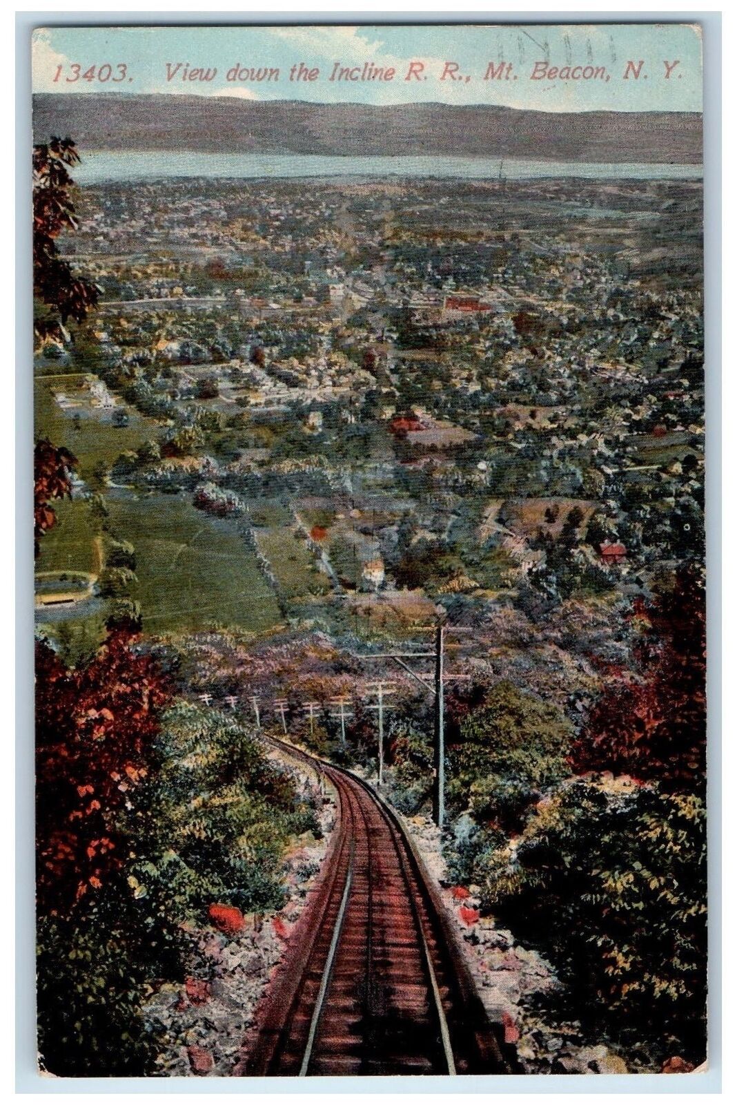 1916 View Down The Incline Railroad Scene Mt. Beacon New York NY Posted Postcard