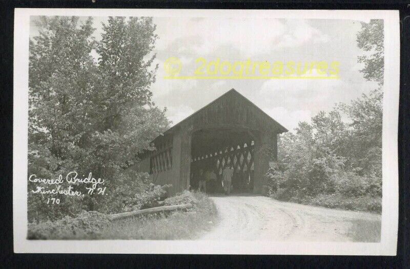 Rppc People Insid Covered Bridge Winchester Nh New Hampshire Cheshire County Old