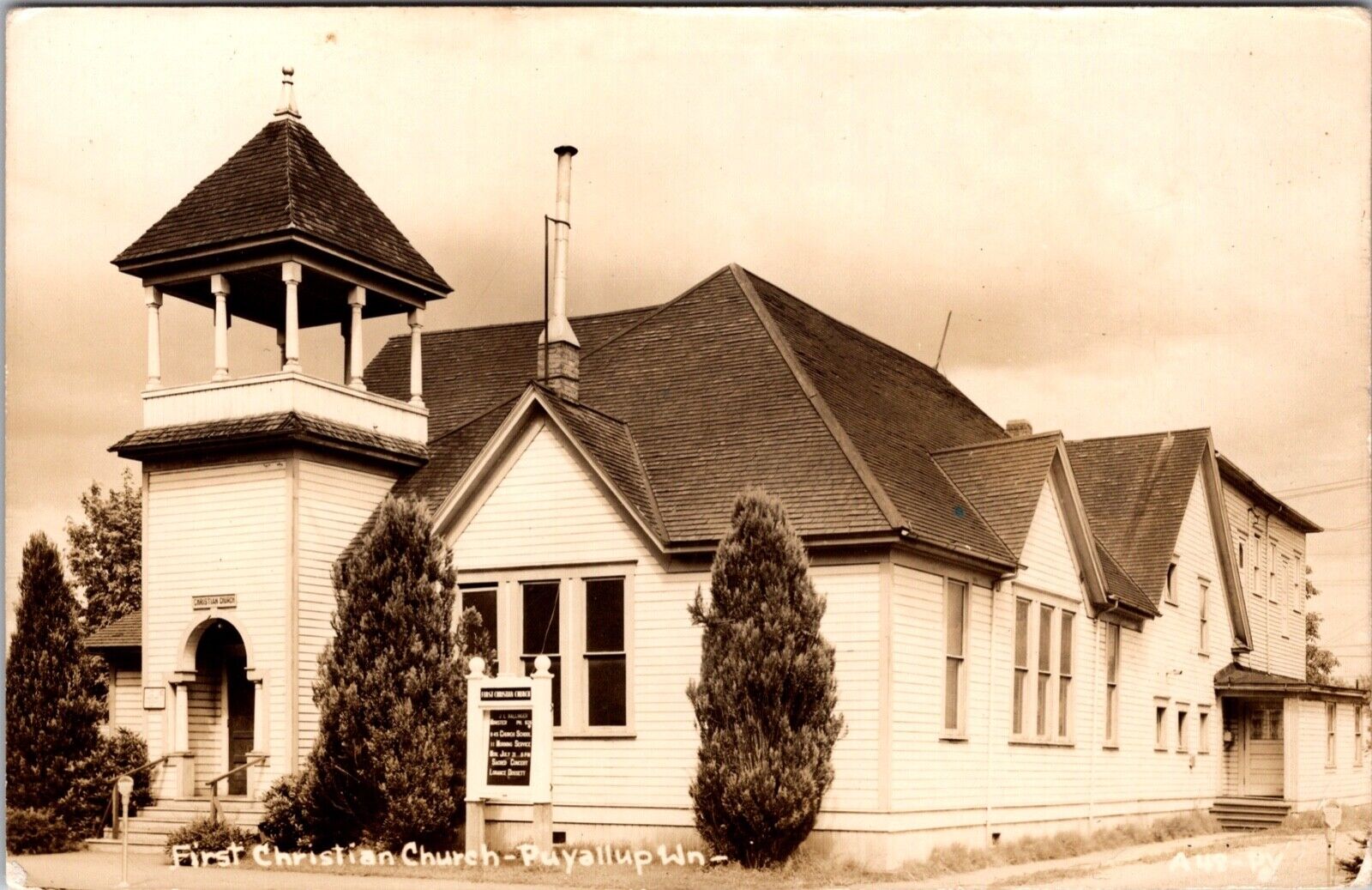 Real Photo Postcard First Christian Church in Puyallup, Washington
