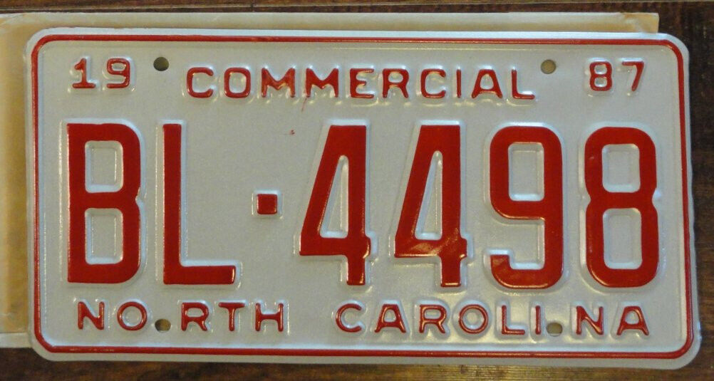 NOS 1987 North Carolina license plate BL 4498 new NC