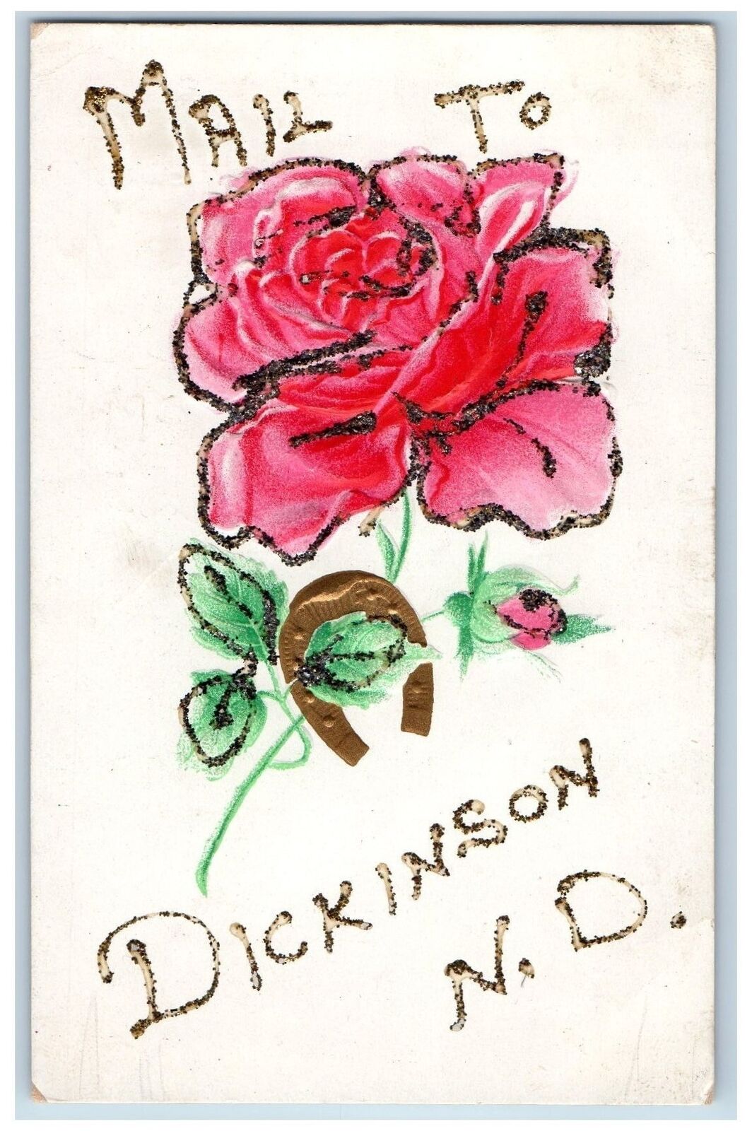 Dickinson North Dakota Postcard Mail Embossed Flowers And Leaves c1910s Antique