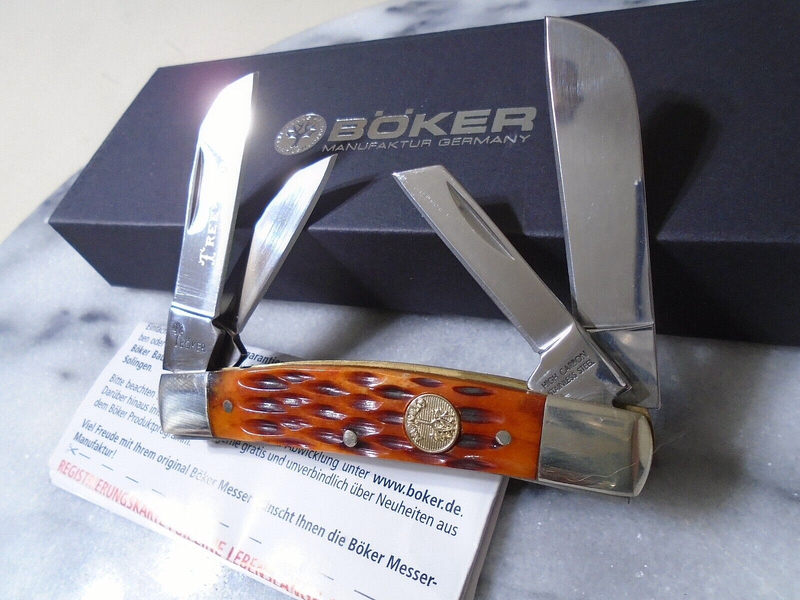 Boker Tree Brand Germany Congress 4 Blade Pocket Knife Brown Jig Bone 110721 New