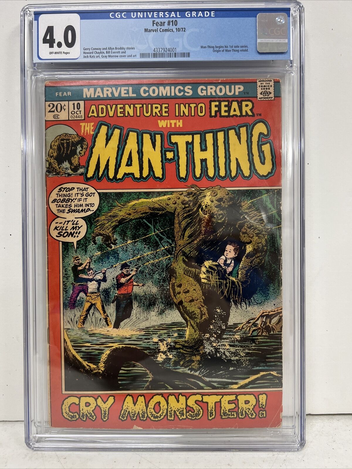 FEAR #10 (Marvel Comics 1972) 4th MAN-THING app & begins 1st solo series CGC 4.0