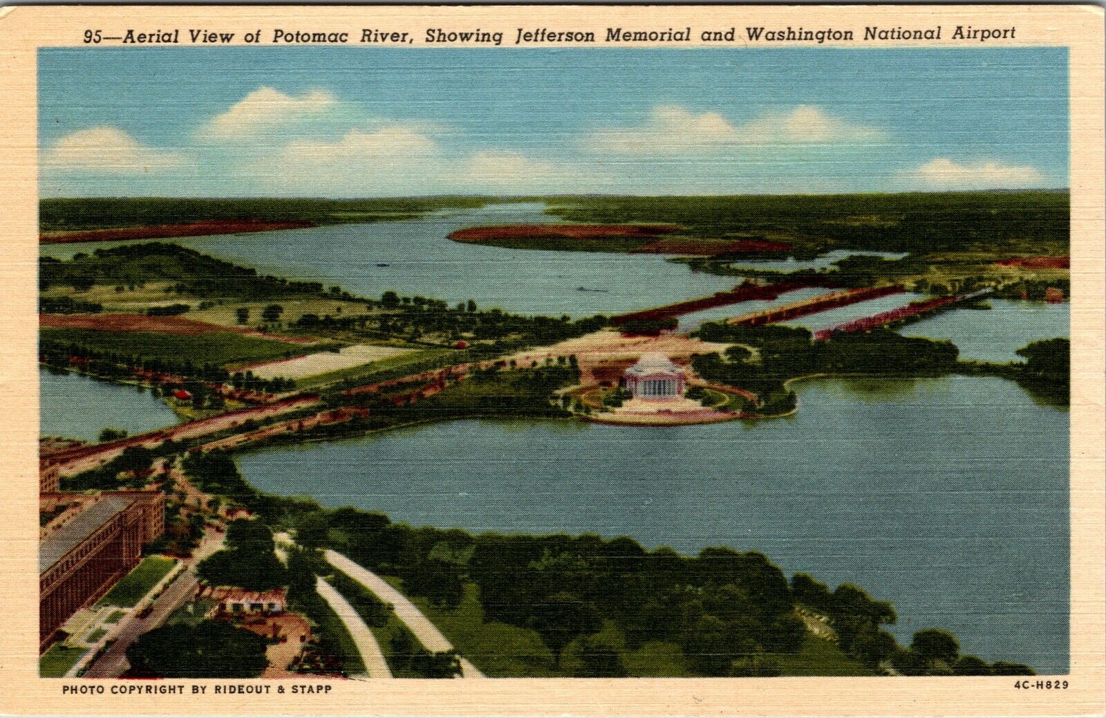 Aerial View Of Potomac River Jefferson Memorial Washington D.C Antique Postcard 