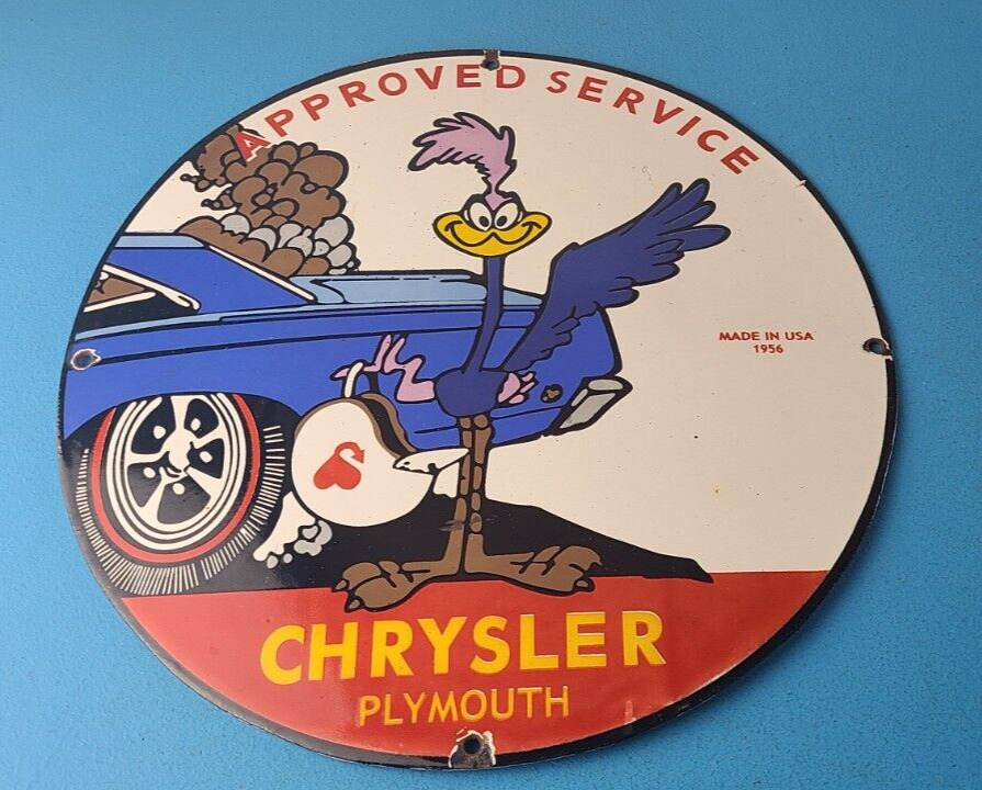 Vintage Mopar Chrysler Porcelain Sign - Road Runner Plymouth Gas Pump Plate Sign