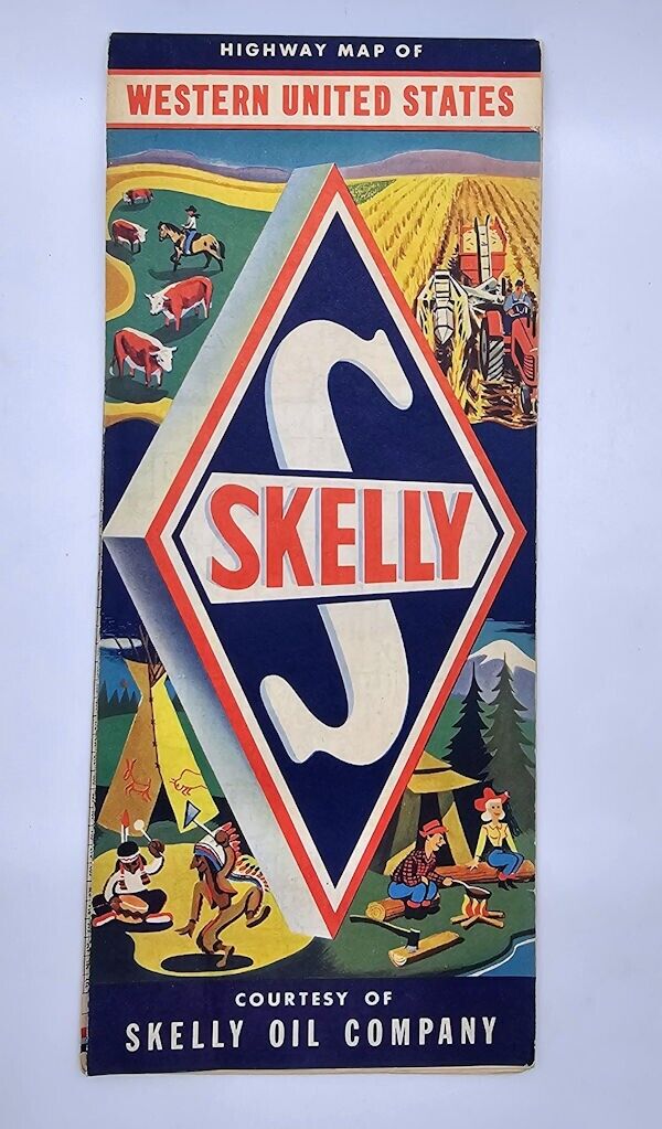 Vintage 1958 Skelly Oil Co. Highway Road Map of Western United States