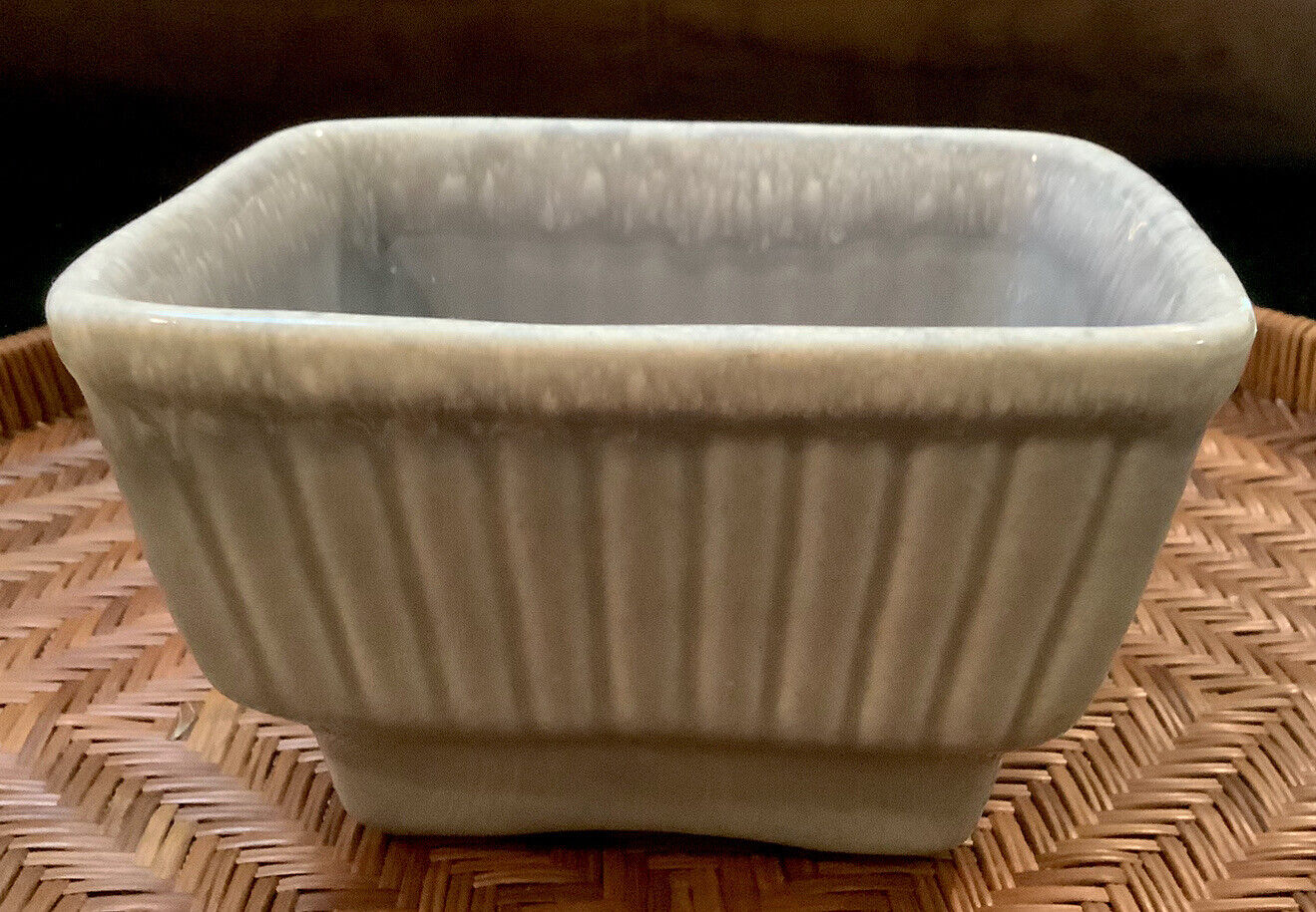 Vtg Hull Pottery Rectangle Planter Pot Vase Drip Glaze Ribbed 716 Purple Lilac