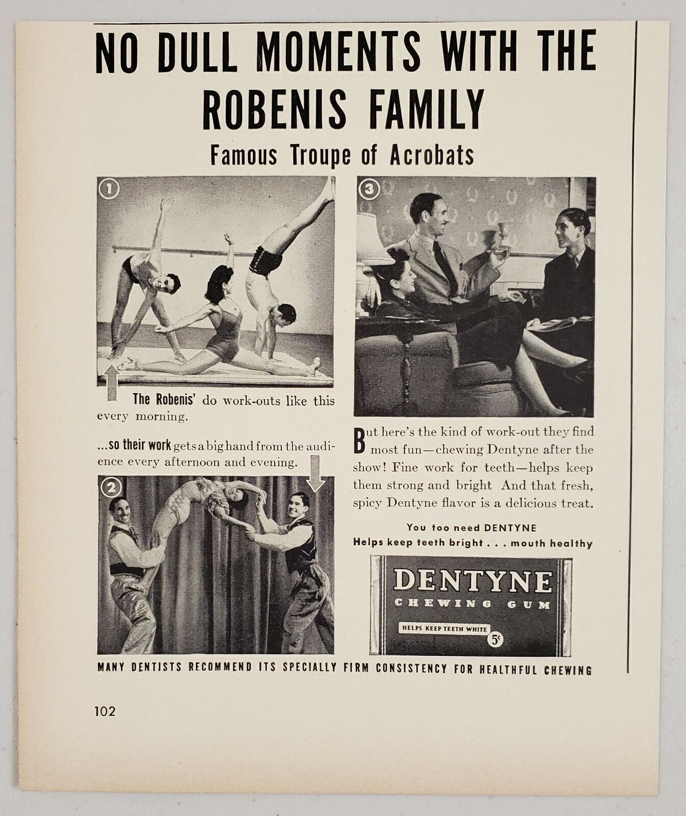 1940 Print Ad Dentyne Chewing Gum Robenis Family Troupe of Acrobats 