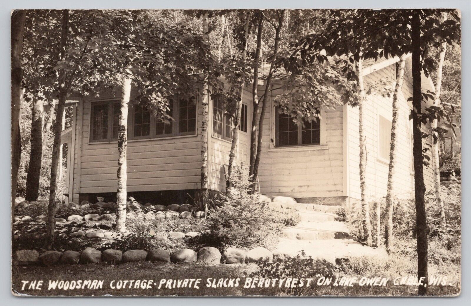 Cable Wisconsin, Lake Owen Private Slacks Cottage, VTG RPPC Real Photo Postcard