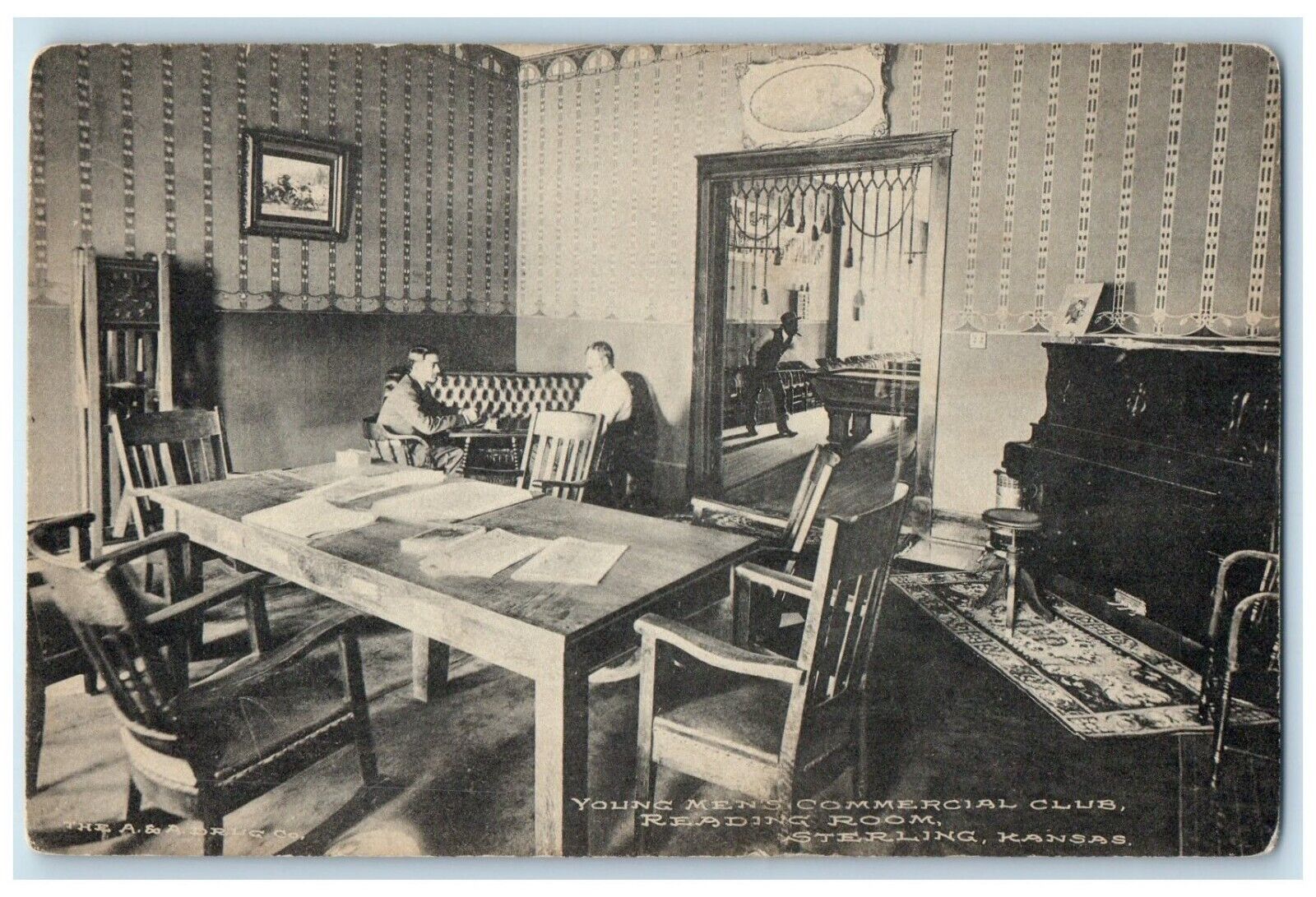 c1910's Young Men's Commercial Club Reading Room Sterling Kansas KS Postcard