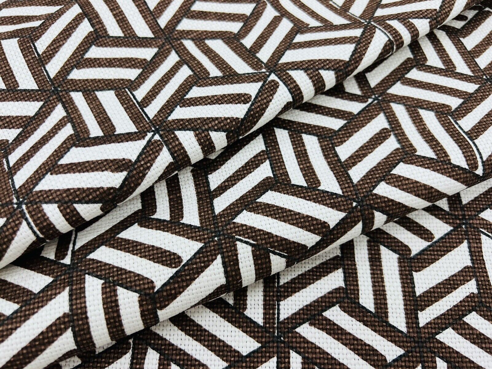 Schumacher Geometric Print Fabric- Tumbling Blocks / Chocolate 2.70 yds 176042