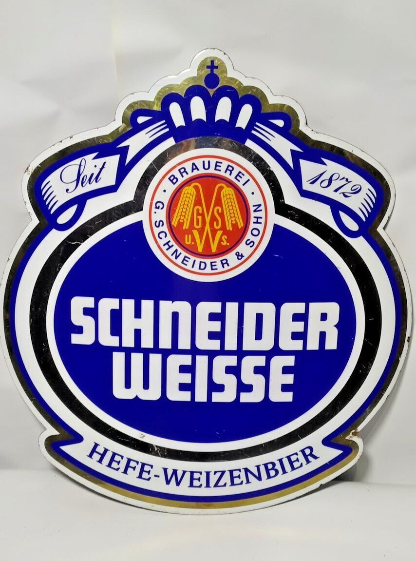 Old Vintage Schneider Weisse Hefe - Weizenbeir Porcelain Enamel Sign Board