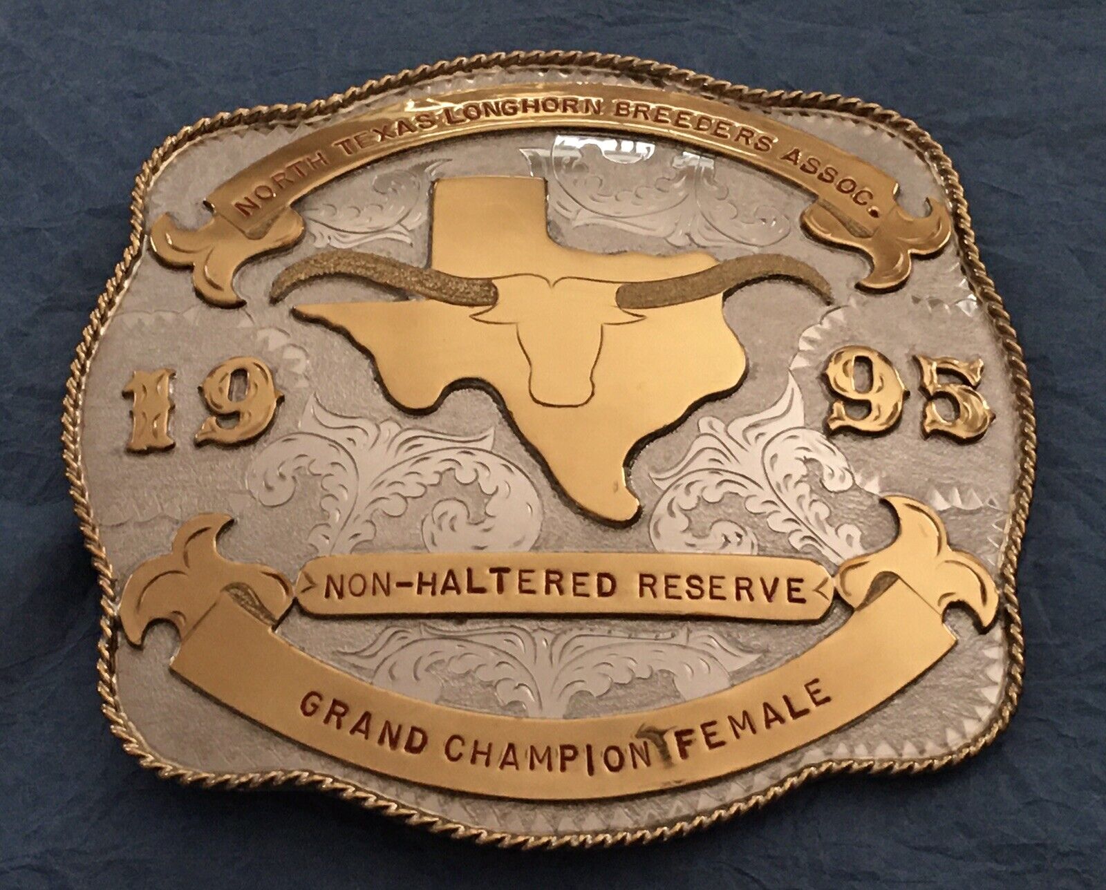Vintage North Texas Longhorn Breeders Reserve Grand Champion Trophy Belt Buckle