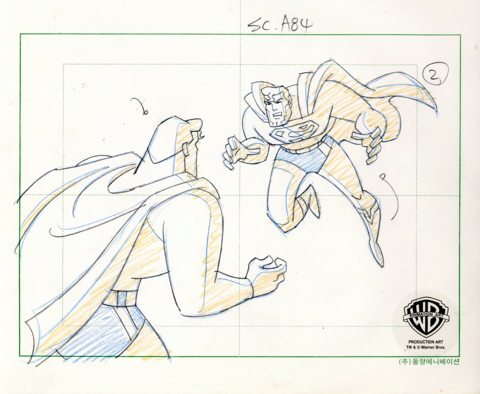 Superman Animated Series-Original Prod Drawing- Superman/Bizarro-Identity Cris