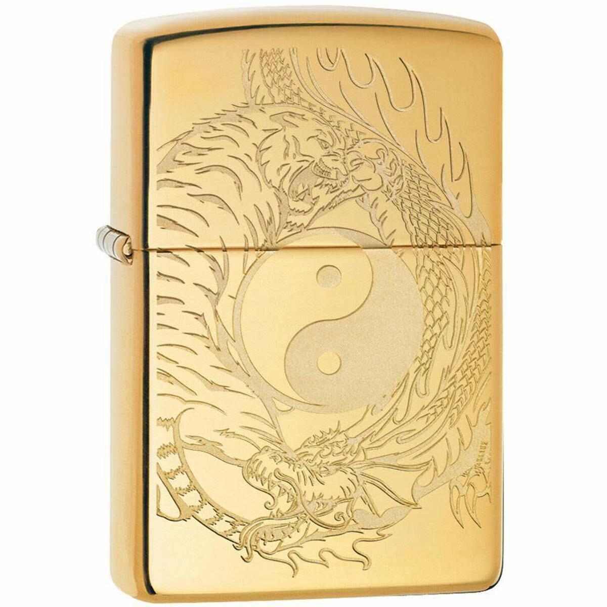 Zippo Windproof Lighter Tiger and Dragon Design Brass Finish Refillable 49024