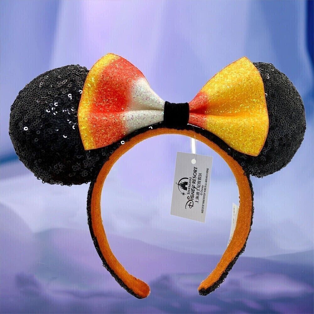 Disney Parks Bow Halloween Candy Corn Sequins 2021 Rare Minnie Ears Headband