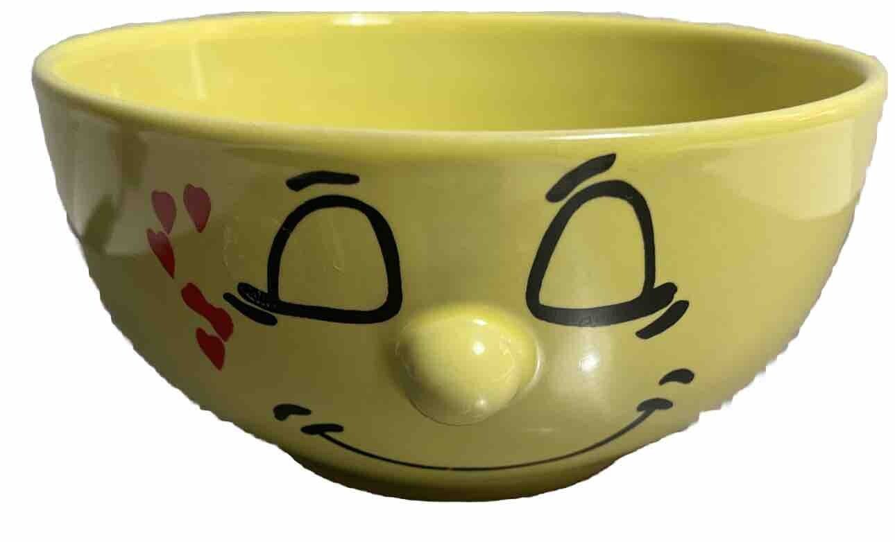 Livingware Collection Yellow Smiley Face Bowl 3-D Nose Dishwasher Microwave Safe