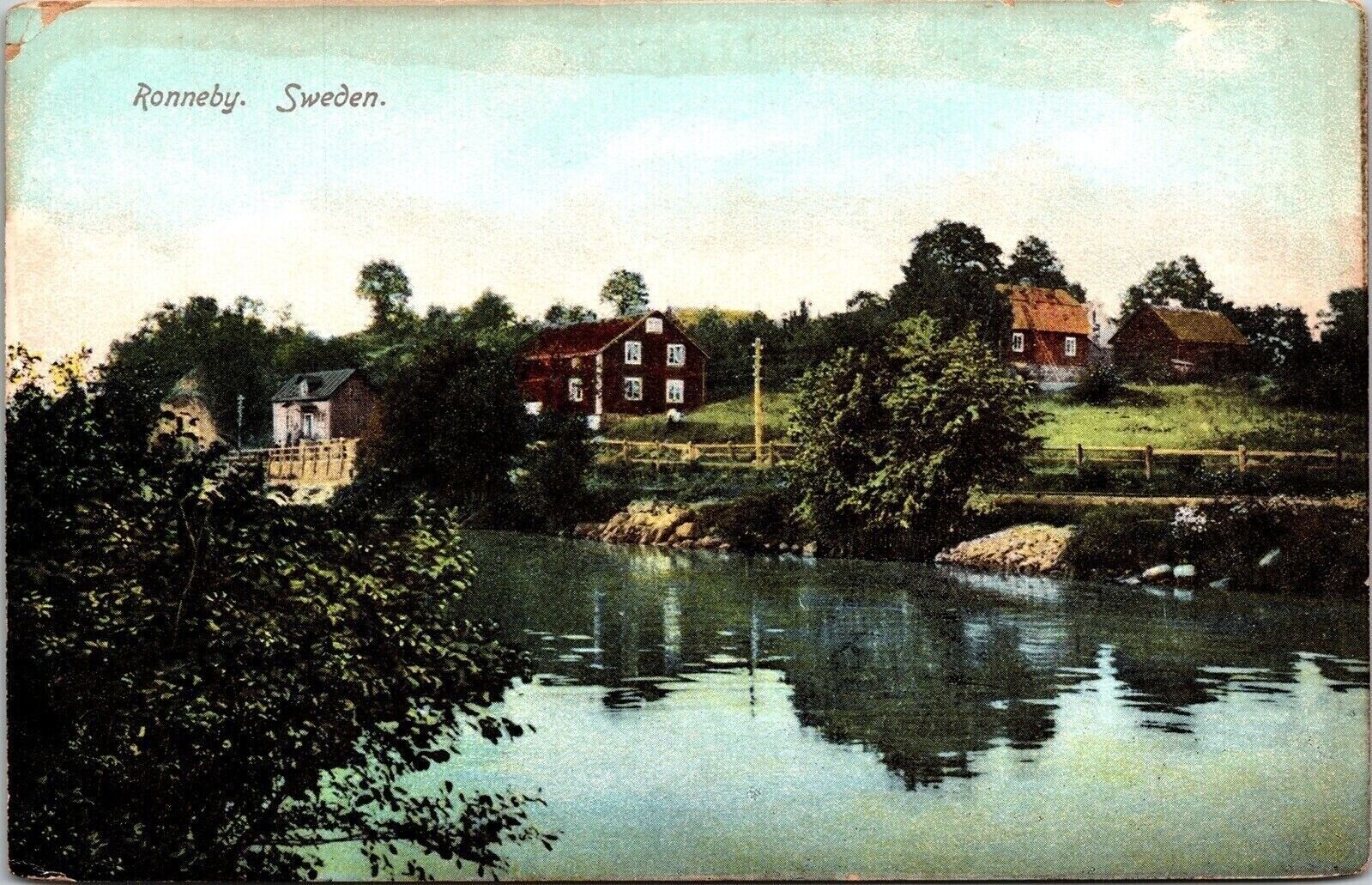Ronneby Sweden Scenic European Waterway Houses Countryside UDB Postcard