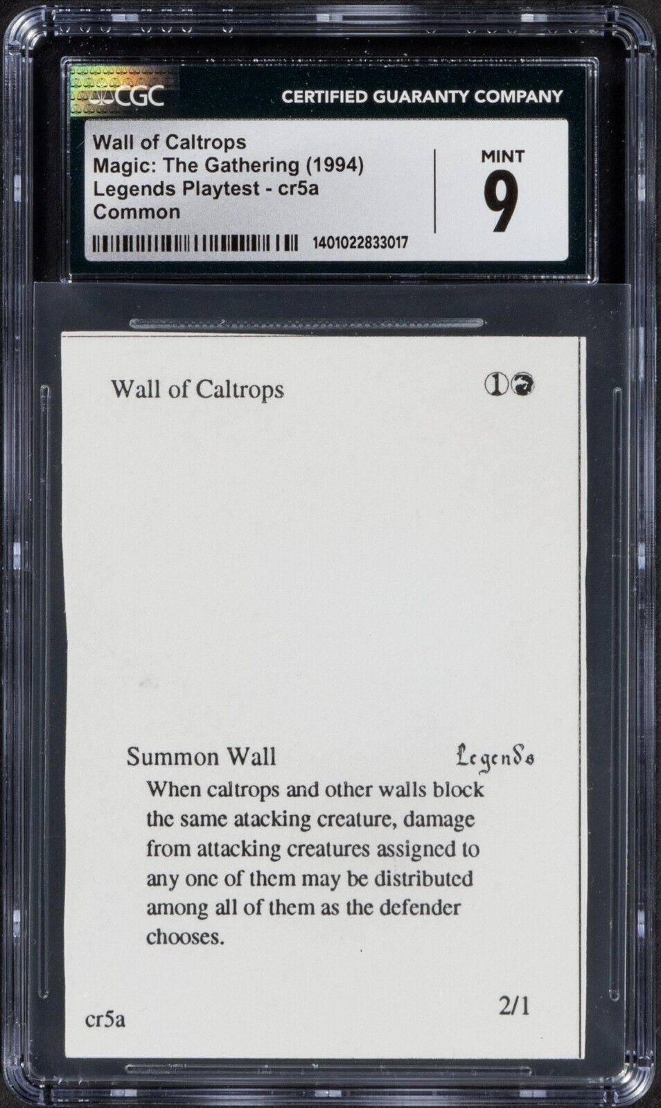1994 Magic: The Gathering MTG Wall of Caltrops Legends Playtest Card CGC 9