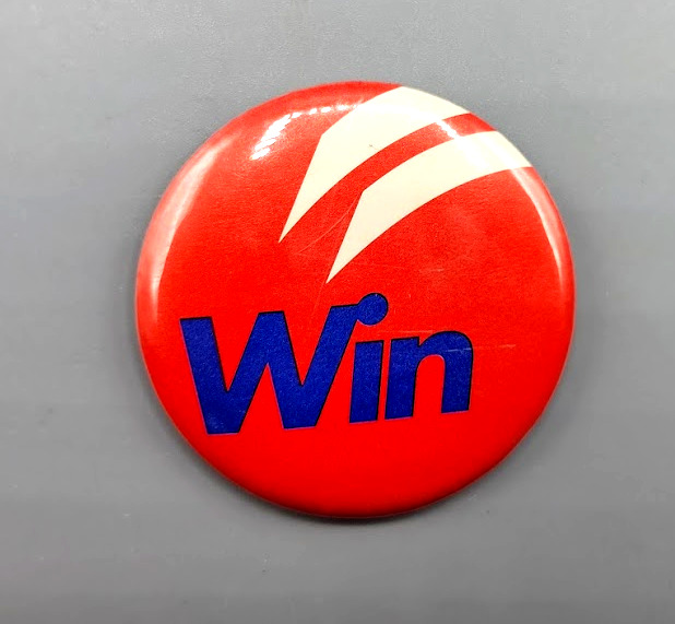 Vintage Win Red White and Blue Round Pinback Button Pin
