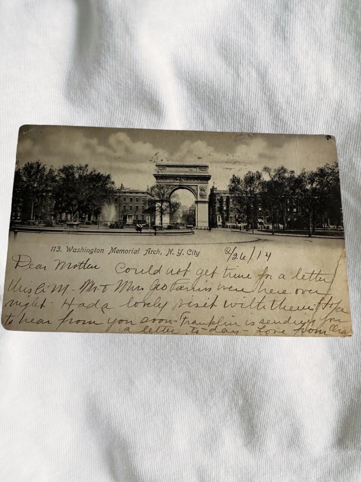 New York City Washington Memorial Arch 1914 Used  Postcard