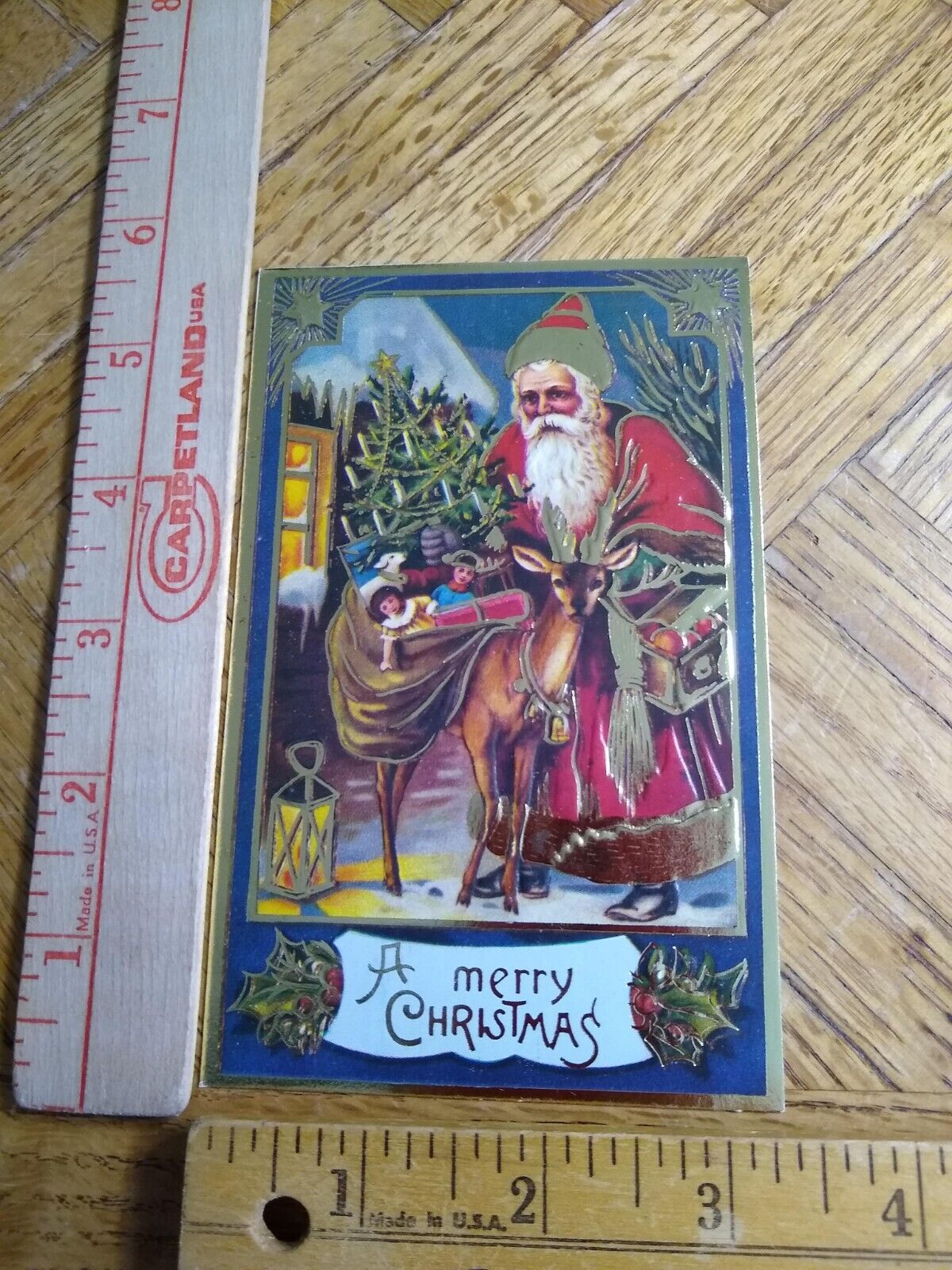 Postcard - Embossed Santa & Holiday Print - Greeting Card - A Merry Christmas