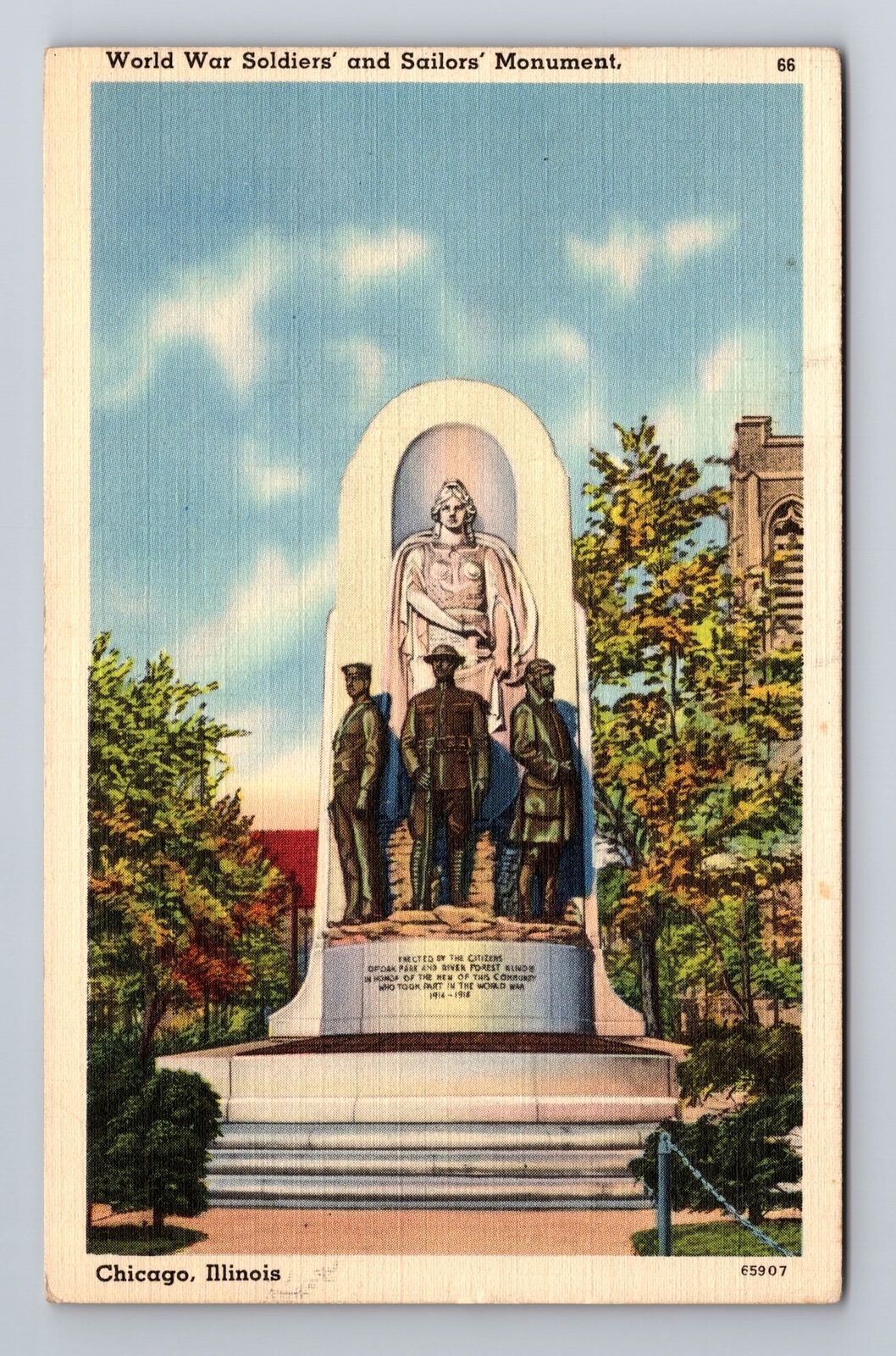 Chicago IL-Illinois, World War Soldiers, Sailors Monument, Vintage Postcard