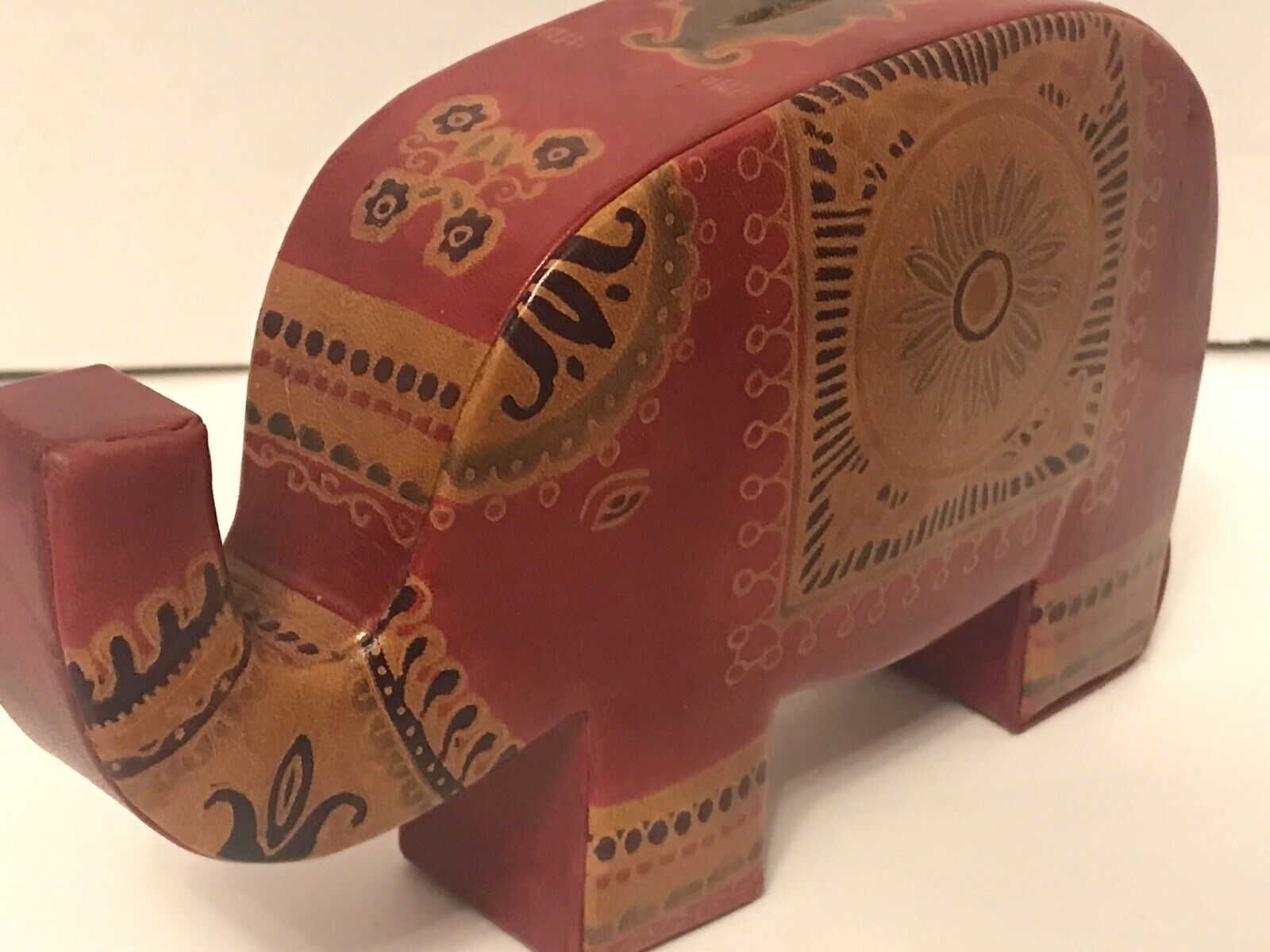 Vintage 1970s Handcrafted Leather Cash Coin Storage Elephant Money Bank India