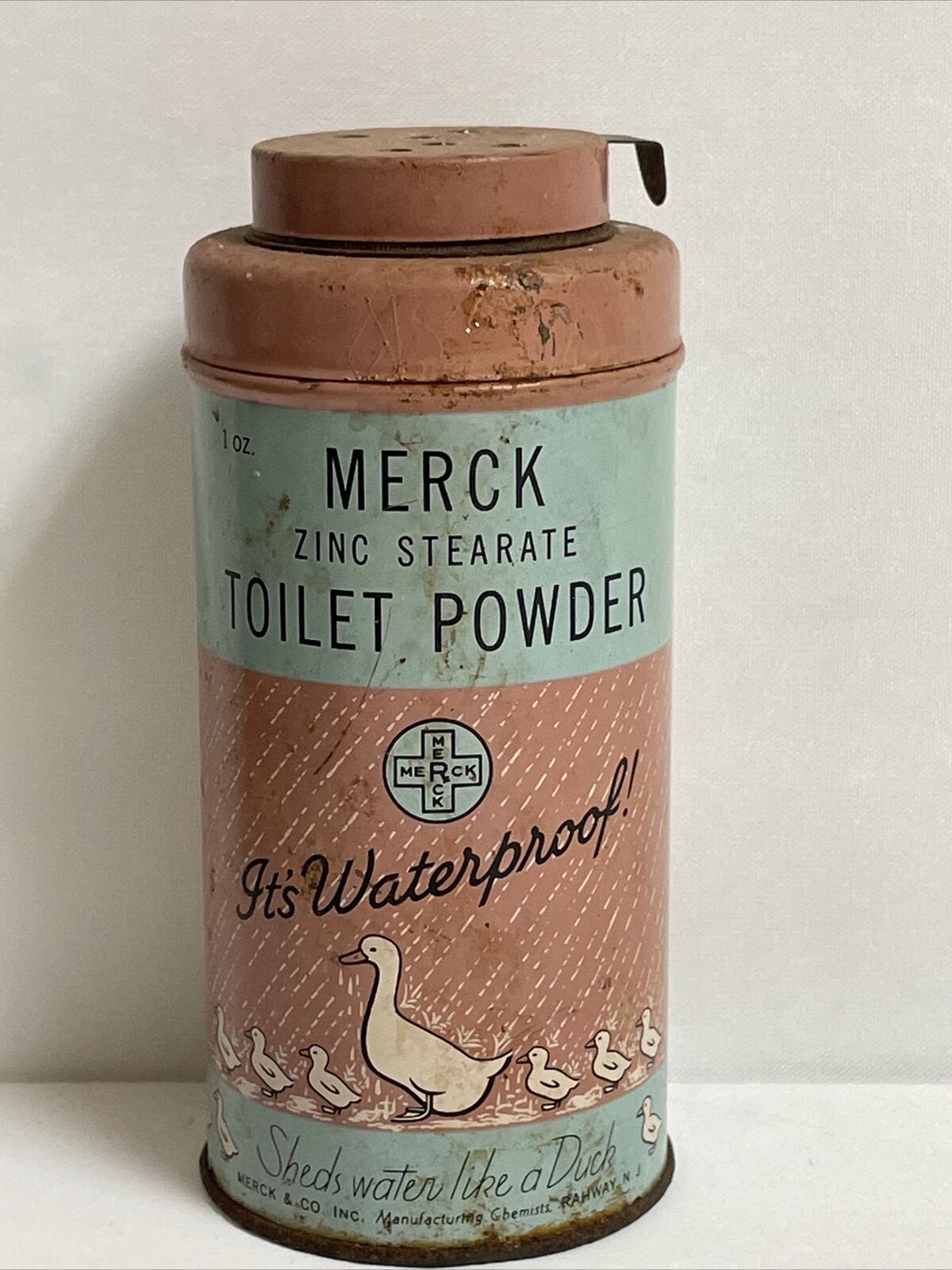 Vintage Collectible Merck Zinc Stearate Toilet Talcum Diaper Powder Tin N.J. M