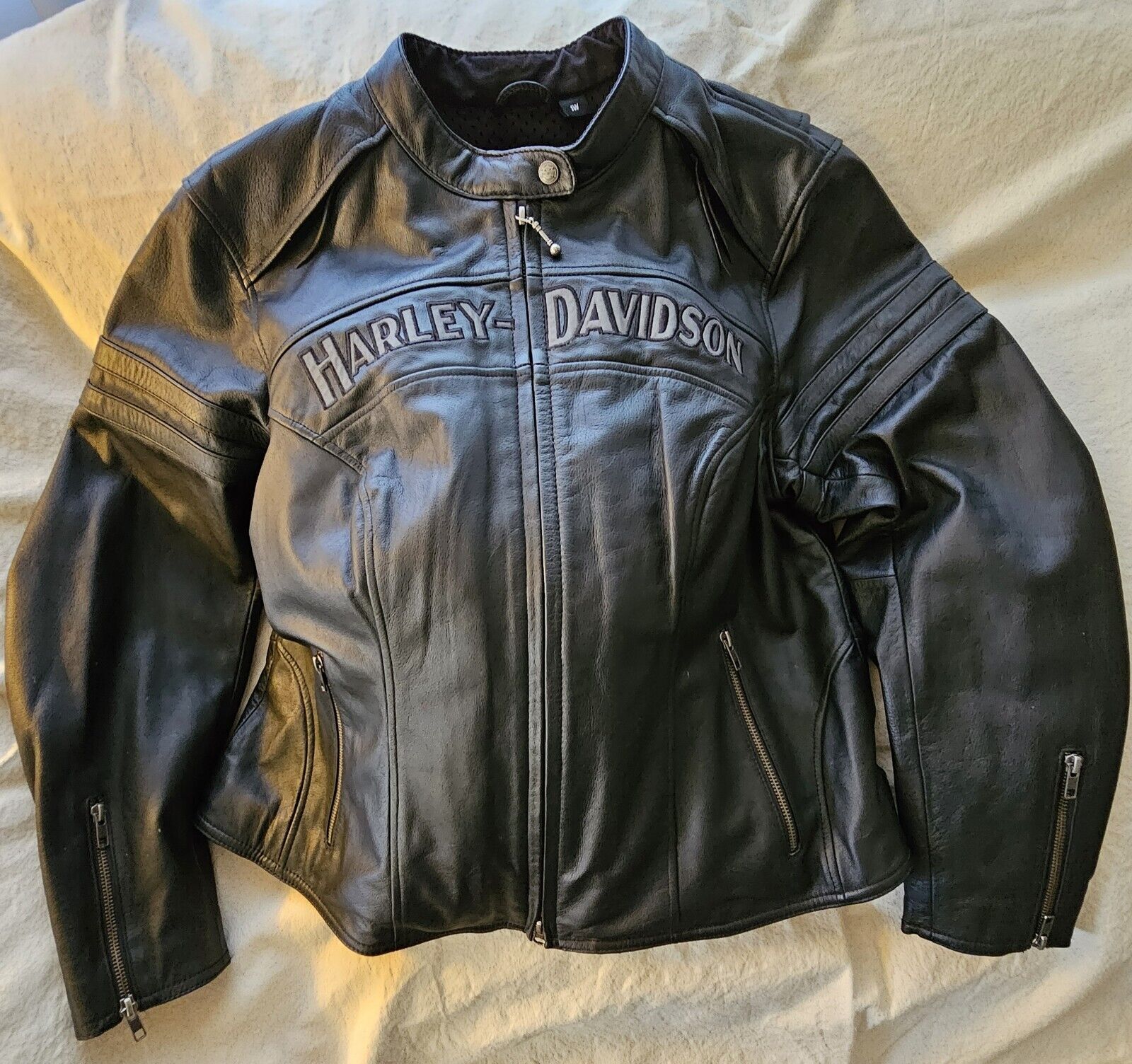 Harley Davidson Jacket Womens Size 1W Black Leather Biker Motorcycle Coat 
