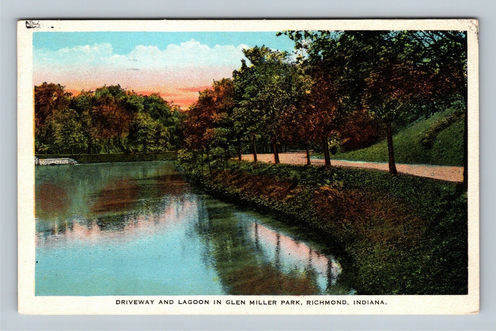 Richmond IN, Driveway, Lagoon, Glen Miller Park, Indiana c1931 Vintage Postcard