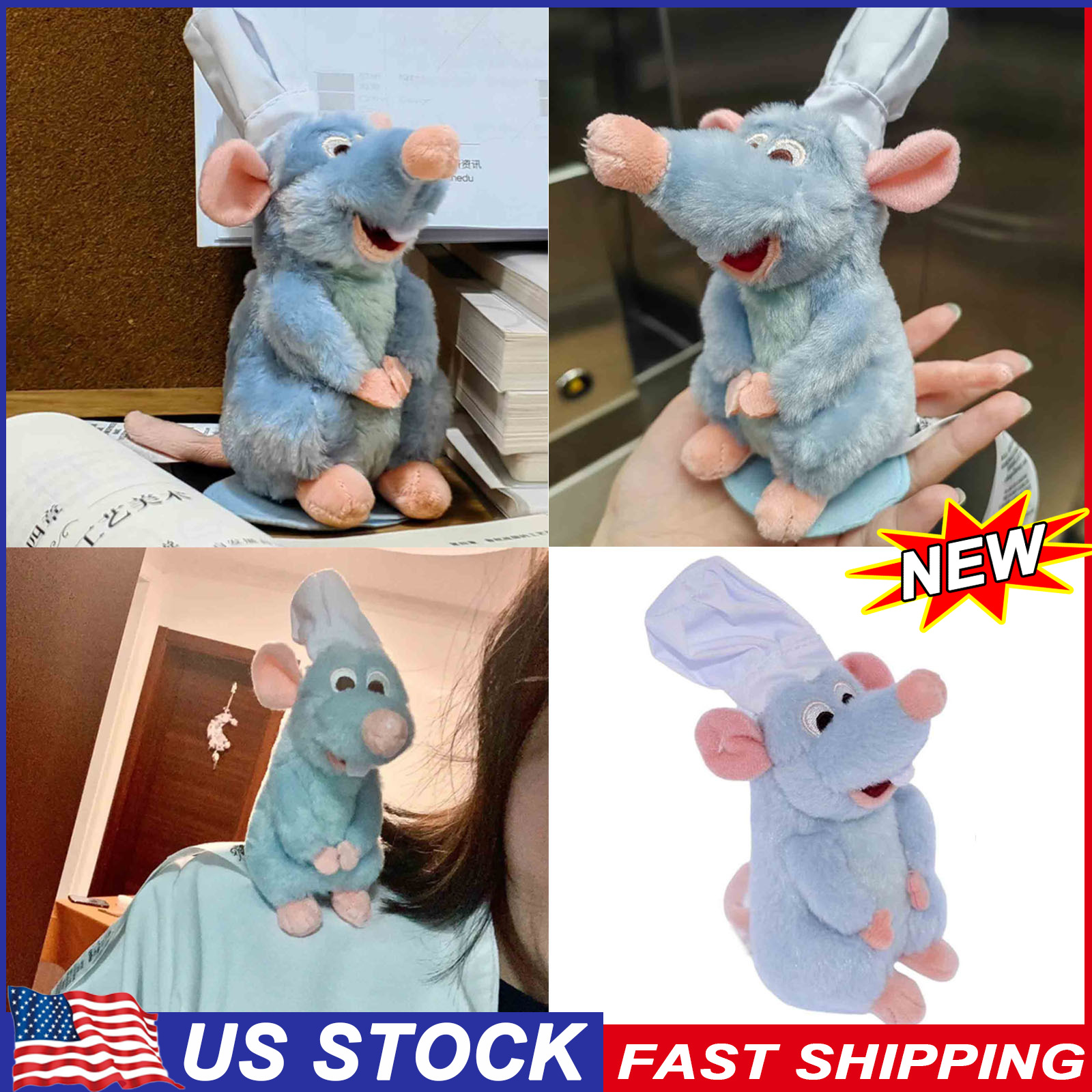 14cm Disney Store Ratatouille Chef Remy Magnetic Shoulder Plush Toy