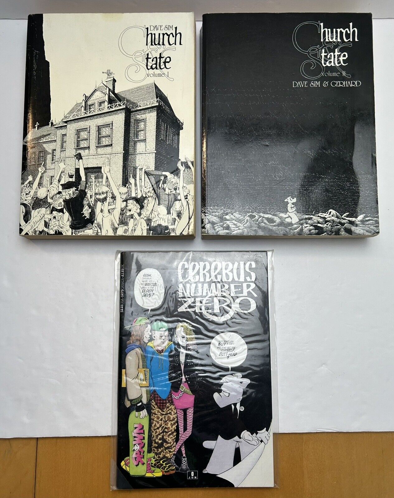 Cerebus Church And State Volume I and II by Dave Sim Paperback + Number Zero