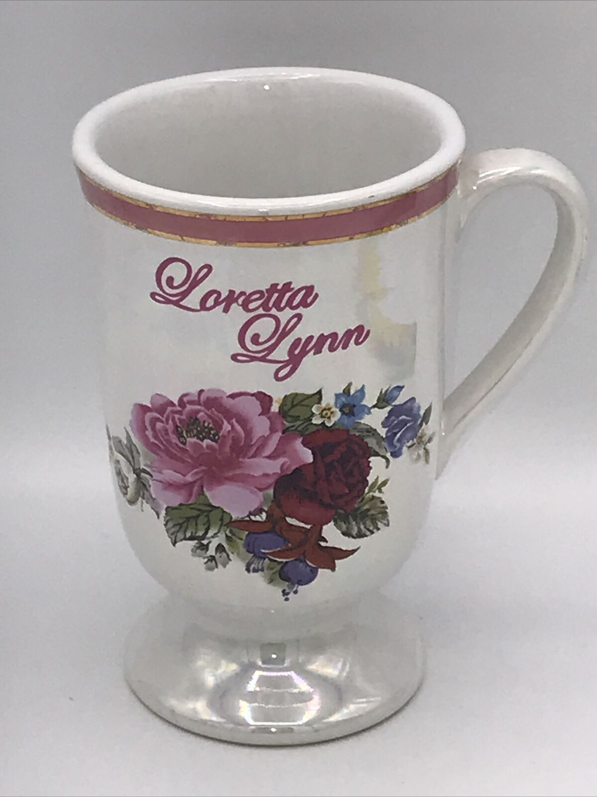 Vintage Loretta Lynn Iridesenct   Pink Floral Flower Coffee cup.. Pedastal