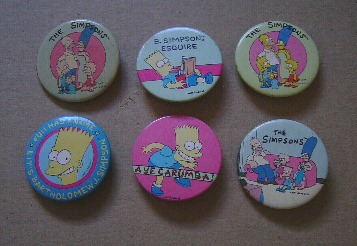 The Simpson's Bart Homer  Pinback Button Lot 6 Different 1989/90 Made In England