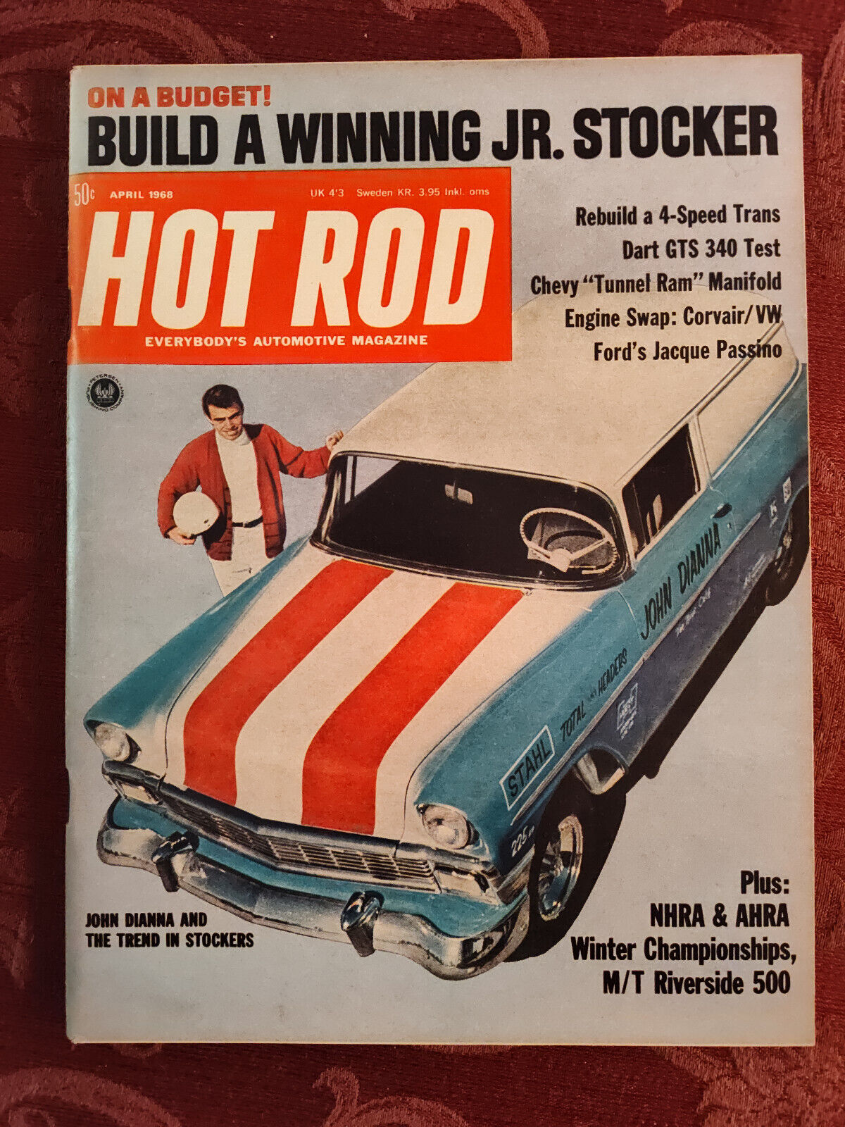 Rare HOT ROD Magazine April 1968 John Dianna Stock Car Jacque Passino Ford