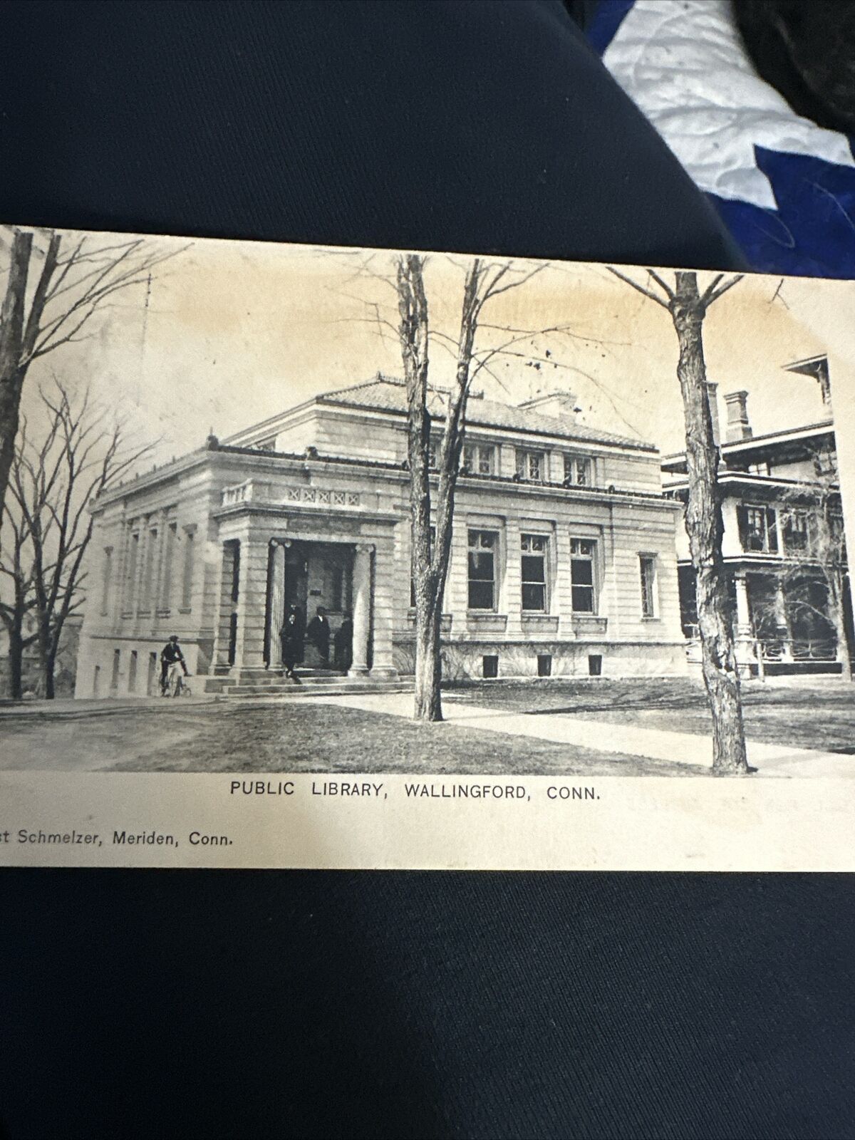 Antique UDB Postcard Wallingford   Connecticut CT  Library Policeman Daper Men