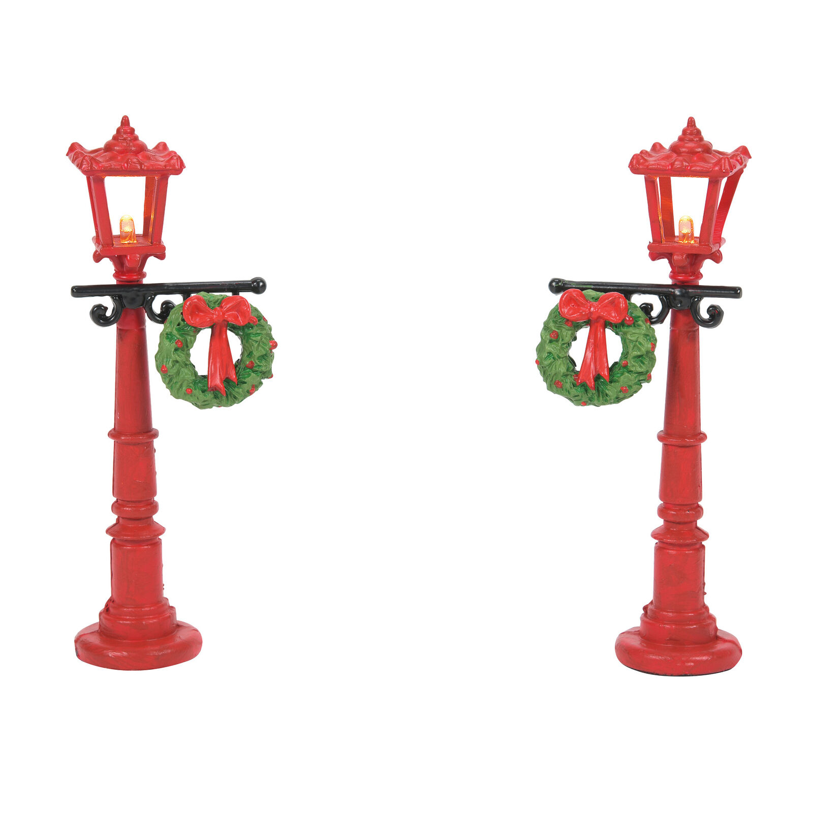 Department 56 Village Accessories Street Lamps with Wreathes Lit Figurine Set