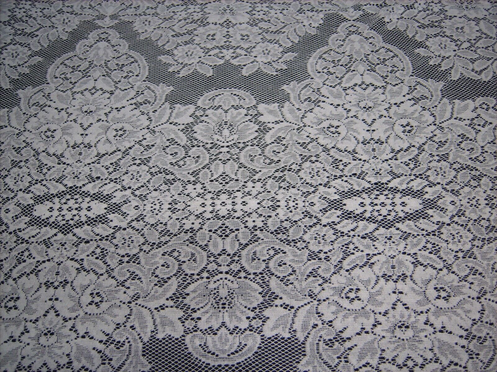 Vtg Quaker Lace White Rectangle Scalloped Edge Tablecloth 64x97\