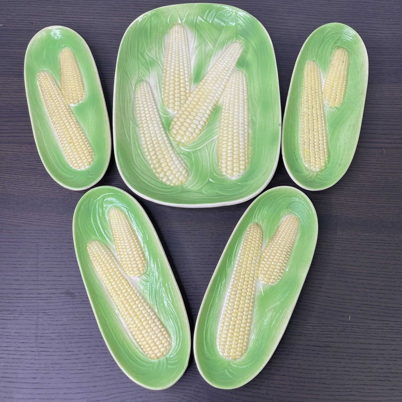 Vintage Morikin Ware Japan Corn On The Cob Platter w/ 4 Plates